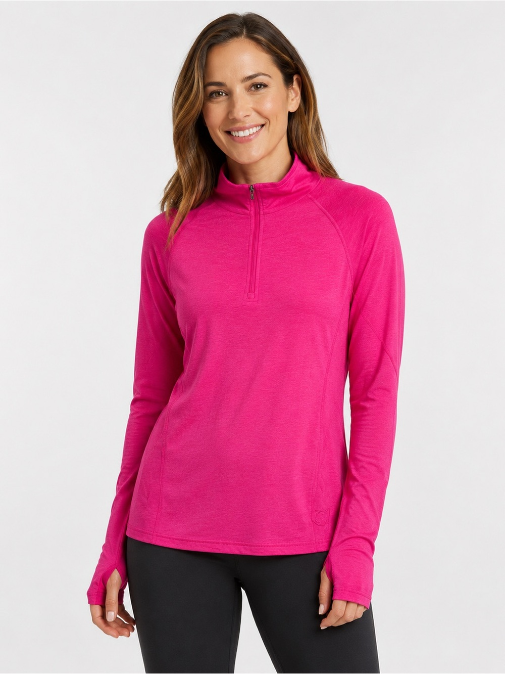 Quarter Zip SCOTTeVEST Women's XL Hot Pink Bamboo Fitness Travel Top Thumbholes